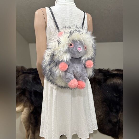 Cute Hedgehog Multi Use Bag/Real Shearling Crossbody/Backpack/Plushie/Pillow - Picture 4 of 16
